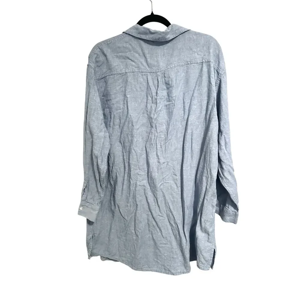STARS ABOVE Denim Linen Blend Shirt Dress Preppy Old Money Minimalist - Sz XXL - Picture 2 of 4